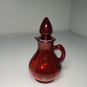 Vintage Small‎ Cruet Bottle Avon 1876 Ruby Red Glass Strawberry Top